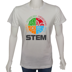 Unisex T-shirt Beyaz 'Bilim Kulübü / STEM1' Baskılı