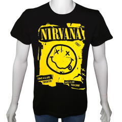 Unisex T-shirt Siyah 'Müzik/Nirvana1' Baskılı