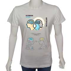 Unisex T-shirt Beyaz 'Bilim Kulübü / YapayZeka6' Baskılı