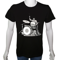 Unisex T-shirt Siyah 'Müzik/Baterist1' Baskılı