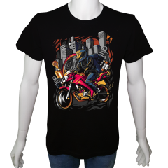 Unisex T-shirt Siyah 'Moto / Moto12' Baskılı