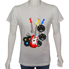 Unisex T-shirt Beyaz 'Müzik/Gitar1' Baskılı