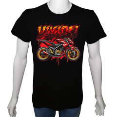 Unisex T-shirt Siyah 'Moto / Moto13' Baskılı
