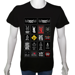 Unisex T-shirt Siyah 'Müzik/Sonsuza kadar' 2Baskılı