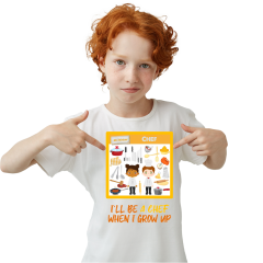 Çocuk T-shirt Beyaz 'Şef Aşçı' Baskılı