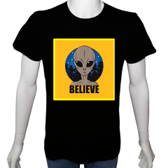 Unisex T-shirt Siyah 'Uzay/Alien1' Baskılı