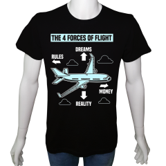Unisex T-shirt Siyah 'Uçak / Uçuş Kuvvetleri' Baskılı