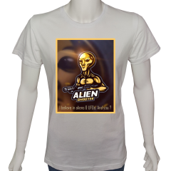 Unisex T-shirt Beyaz 'Uzay/Alien6' Baskılı