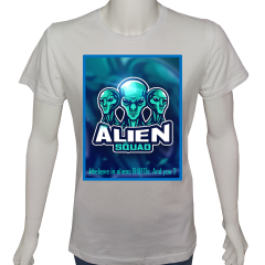 Unisex T-shirt Beyaz 'Uzay/Alien8' Baskılı