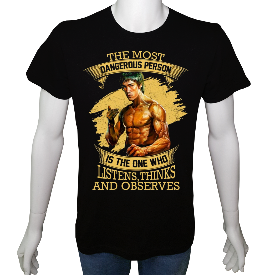 Unisex T-shirt Siyah 'Ünlüler / Bruce Lee4' Baskılı