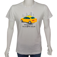 Unisex T-shirt Beyaz 'İş&Meslek / TaksiŞoförü1' Baskılı