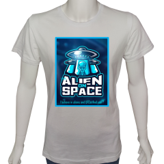 Unisex T-shirt Beyaz 'Uzay/Alien9' Baskılı