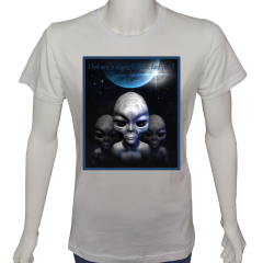 Unisex T-shirt Beyaz 'Uzay/Alien10' Baskılı