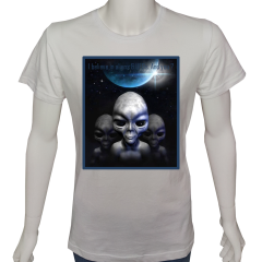 Unisex T-shirt Beyaz 'Uçak&Uzay / Alien10' Baskılı