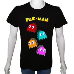 Unisex T-shirt Siyah 'PC Oyuncu/PacMan2' Baskılı
