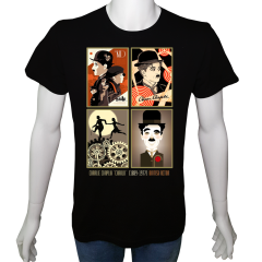 Unisex T-shirt Siyah 'Ünlüler / Charlie Chaplin1' Baskılı