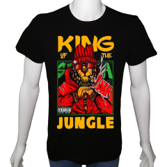 Genç T-shirt Siyah 'Orman Kralı' Baskılı