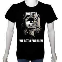Unisex T-shirt Siyah 'Uzay/Alo Houston' Baskılı