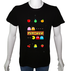 Unisex T-shirt Siyah 'PC Oyuncu/PacMan3' Baskılı