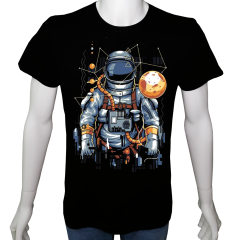 Unisex T-shirt Siyah 'Uzay/Astronot1' Baskılı