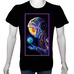 Unisex T-shirt Siyah 'Uzay/Astronot2' Baskılı