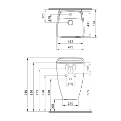 Bocchi Firenze Asma Monoblok Lavabo (Bataryası Banklı) (Parlak Beyaz)