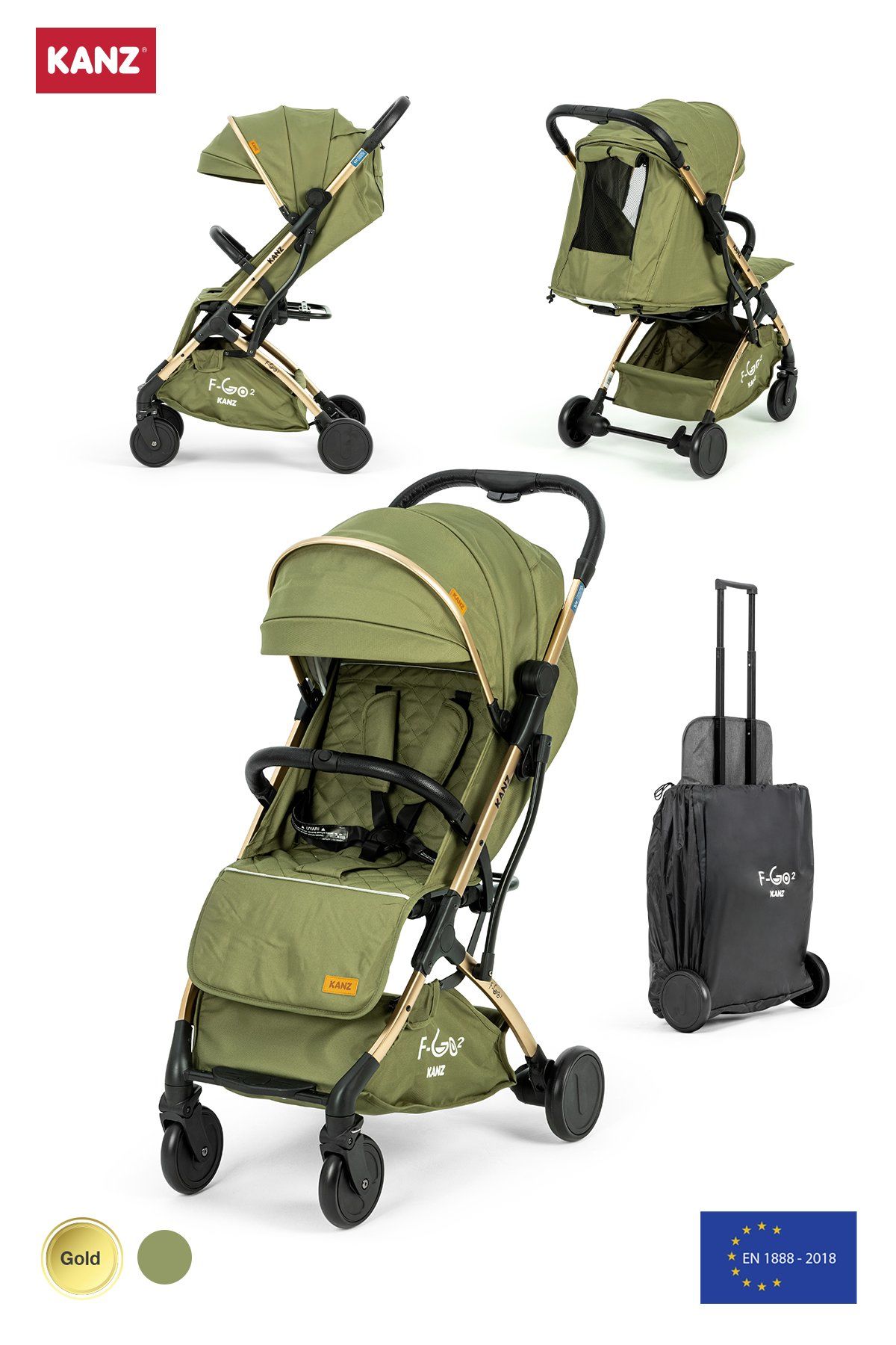 Kanz f-Go2 Kabin Boy Bebek Arabası Gold Yeşil