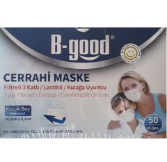 B-Good Cerrahi Maske Filtreli 3 Katlı Küçük Boy Beyaz 50'li