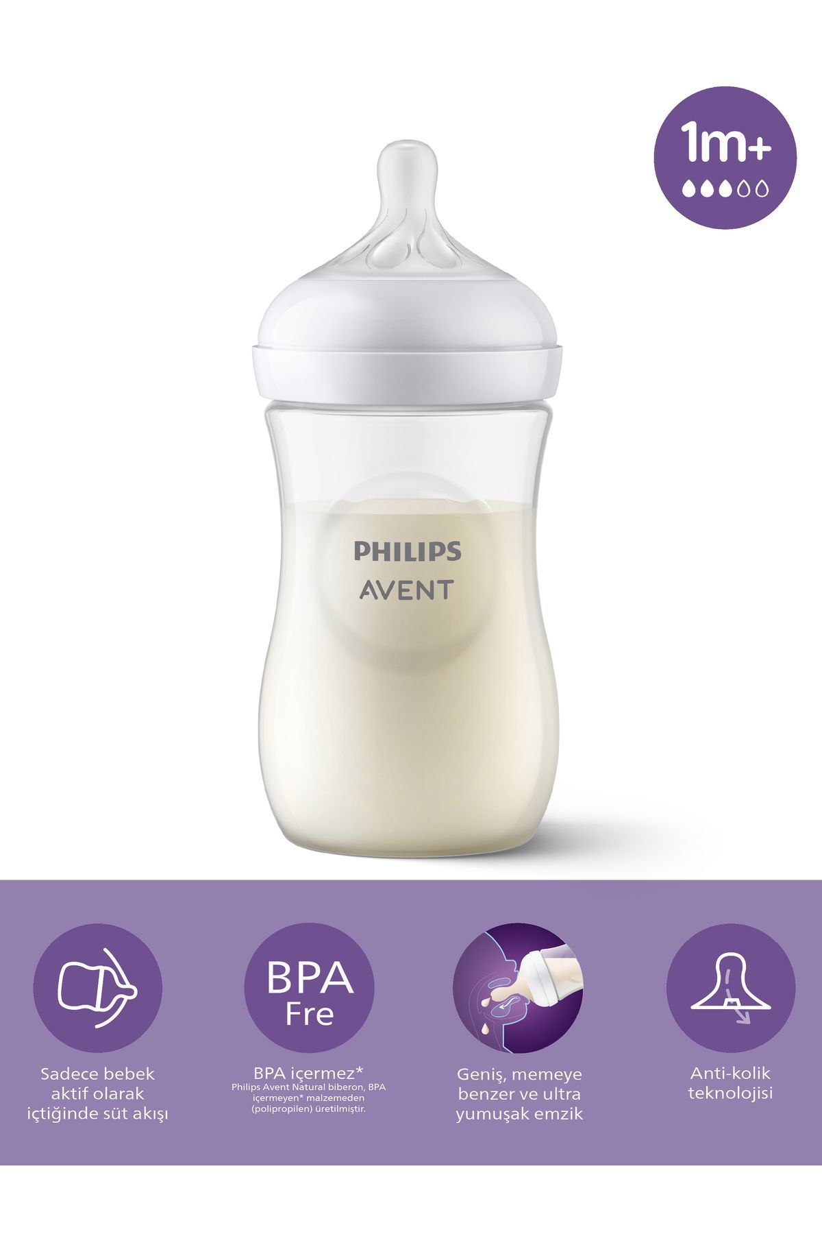 Philips Avent Scy903/01 Natural Response Doğal Tepkili Pp Biberon, 260ml, 1 Ay - Cam Değildir