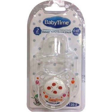 Babytime Bt135-2 Silikon Damaklı Koruma Kapaklı Şeffaf Gövdeli Desenli Emzik No:2