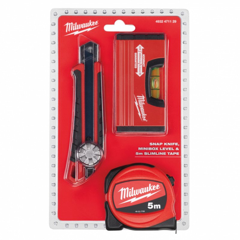 Milwaukee 3lü Maket Bıçağı + Metre + Minibox Terazi Seti