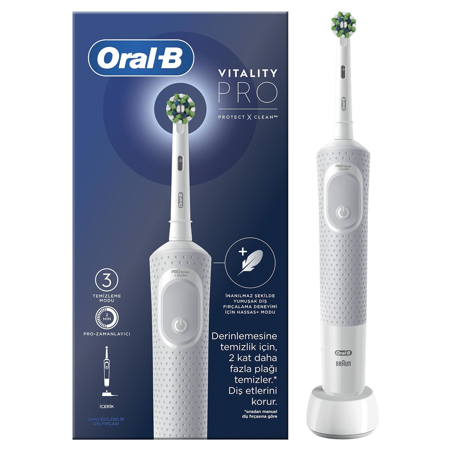 Oral-B D103 Vitality Pro Protect X Clean Şarjlı Beyaz Diş Fırçası