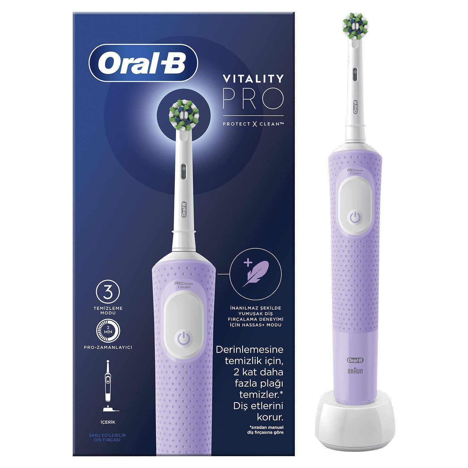 Oral-B D103 Vitality Pro Protect X Clean Şarjlı Lila Diş Fırçası