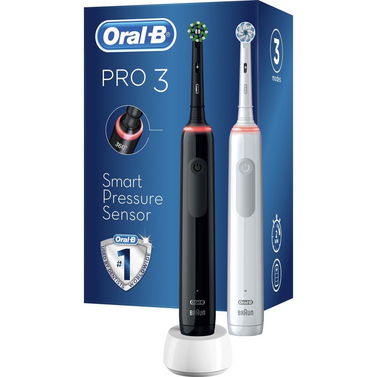 Oral-B Pro 3 3900 Siyah Beyaz 2'li Şarj Edilebilir Diş Fırçası Seti