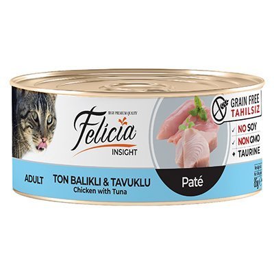 Felicia Tahılsız Ton Balıklı Tavuklu Kıyılmış Yetişkin Kedi Konservesi 85 Gr