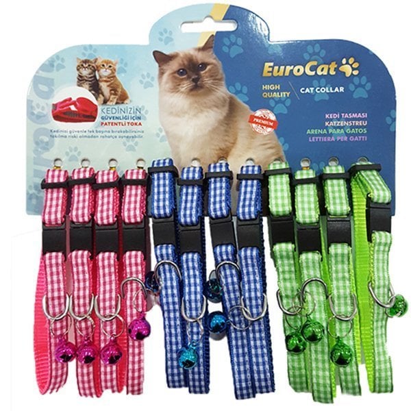 Eurocat Kedi Boyun Tasması Ekose Desenli 10mm/28 Cm (12 Adet)