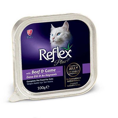 Reflex Plus Biftek ve Av Hayvanlı Jöle İçinde Yetişkin Kedi Konservesi 100 Gr