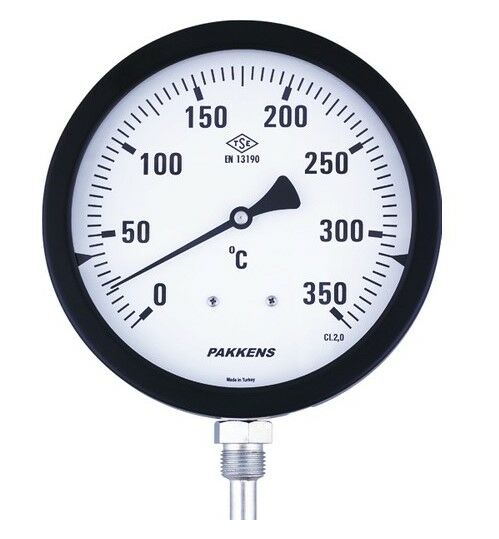 Pakkens Alt Bağlantılı Termometre Ø100 350°C 30CM 1/2'' KL2,0