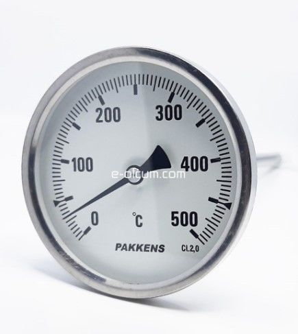 Pakkens Arka Bağlantılı Bi-Metal Termometre Ø100 500°C 30cm 1/2'' KL 2,0