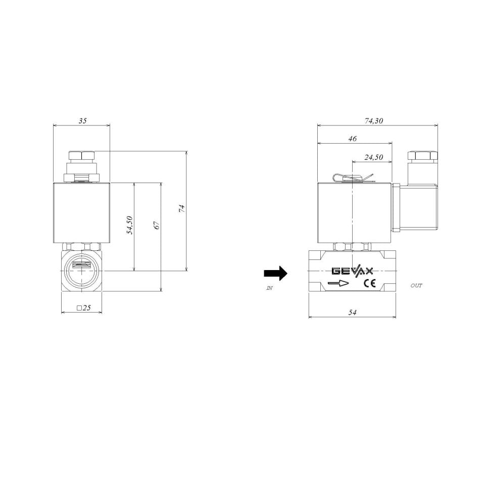 GEVAX N.K Direkt Çekmeli Solenoid Valf NBR 1/2'' (0-6 Bar) 1901-KDND006-050-G24DC