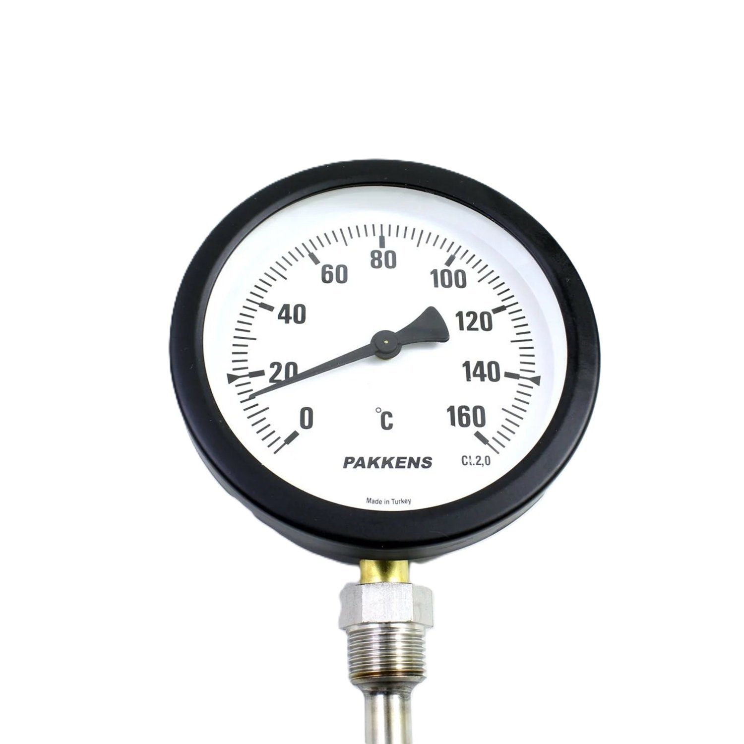 Pakkens Alt Bağlantılı Termometre Ø100mm 160°C 1/2'' 70cm CL 2,0