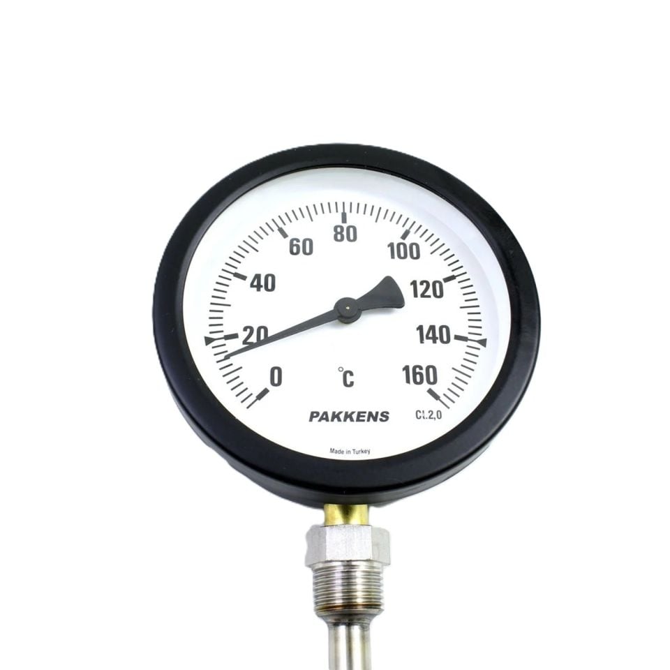 Pakkens Alt Bağlantılı Termometre Ø100mm 160°C 1/2'' 70cm CL 2,0