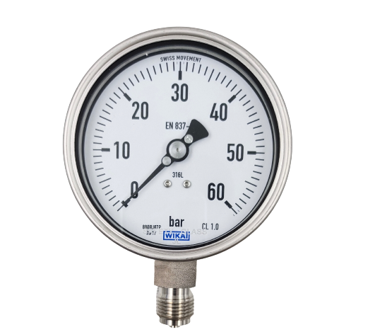 WIKA Manometre Alttan Çıkışlı Komple Paslanmaz Ø160 10 Bar.Kl1,0 232.50.160