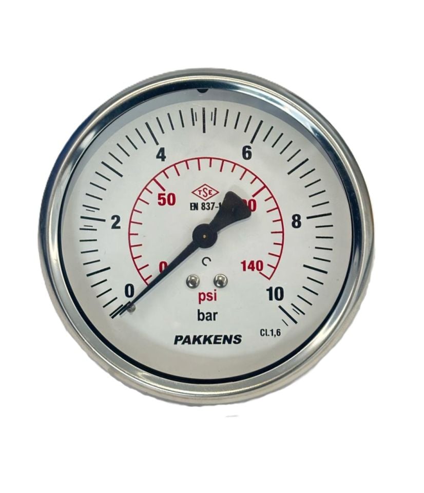 Pakkens Arka Bağlantılı Pano Tipi Manometre Ø100mm 10 bar 1/2'' Cl 1,6