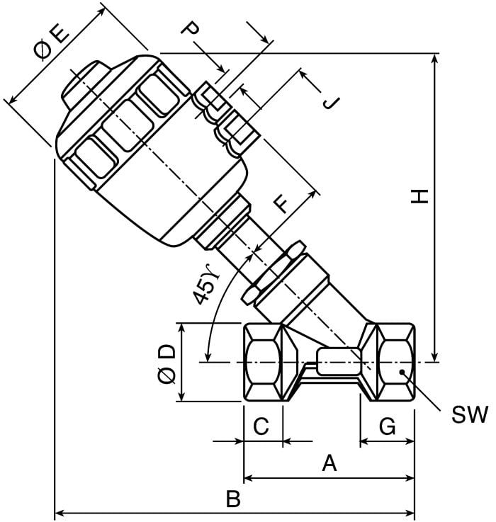 BURKERT Tip 2000 Pnömatik Pistonlu Y Tipi Vana 2/2 Yollu Açılı-Yuvalı DN15 PN25