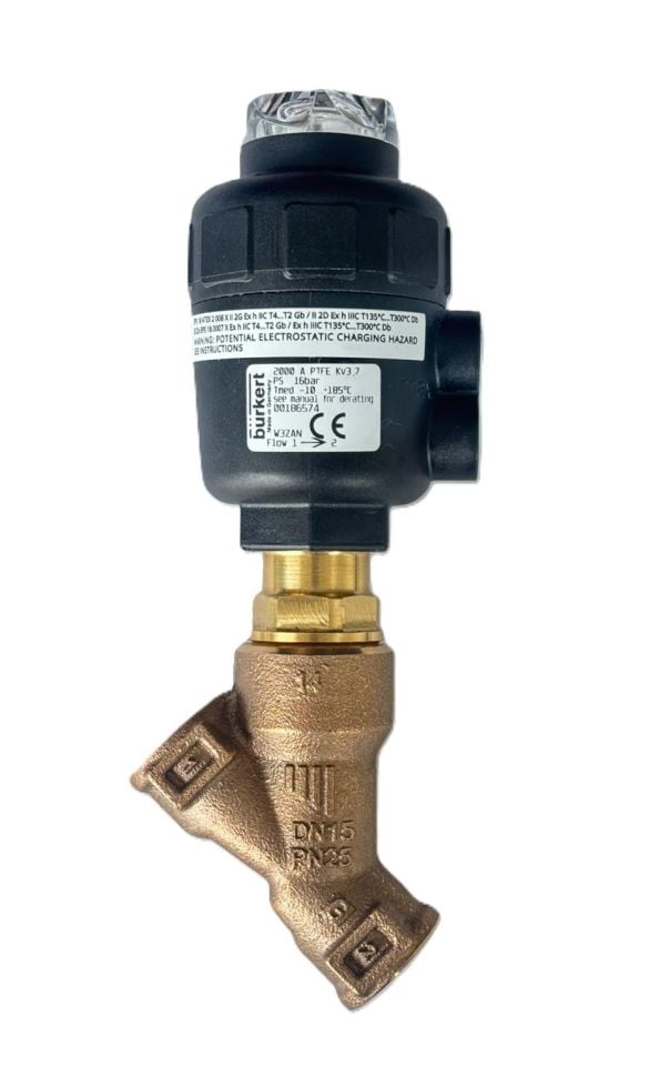 BURKERT Tip 2000 Pnömatik Pistonlu Y Tipi Vana 2/2 Yollu Açılı-Yuvalı DN15 PN25