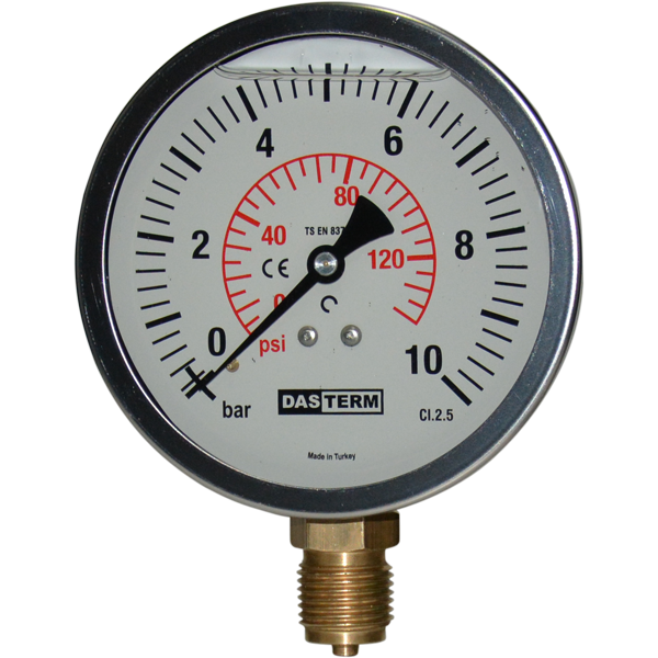 Dasterm Gliserinli Alttan Çıkışlı Manometre Ø100 10 Bar Kl2,5