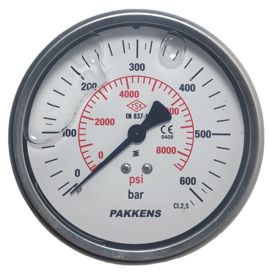 Pakkens Arka Bağlantılı Gliserinli Manometre Ø100 mm 600 Bar 1/2''