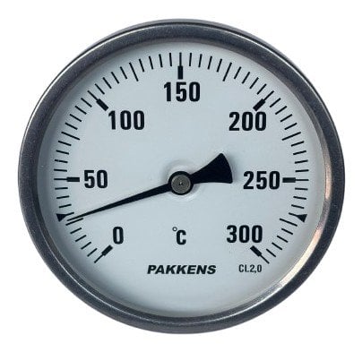 Pakkens Thermometer Ø100mm 0-300°C 1/2'' 20cm With Back Mount