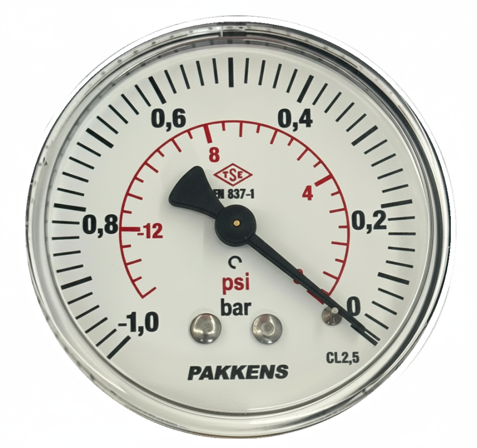 Pakkens Vakummetre -1/0 Bar Ø63mm 1/4'' Arka Bağlantılı